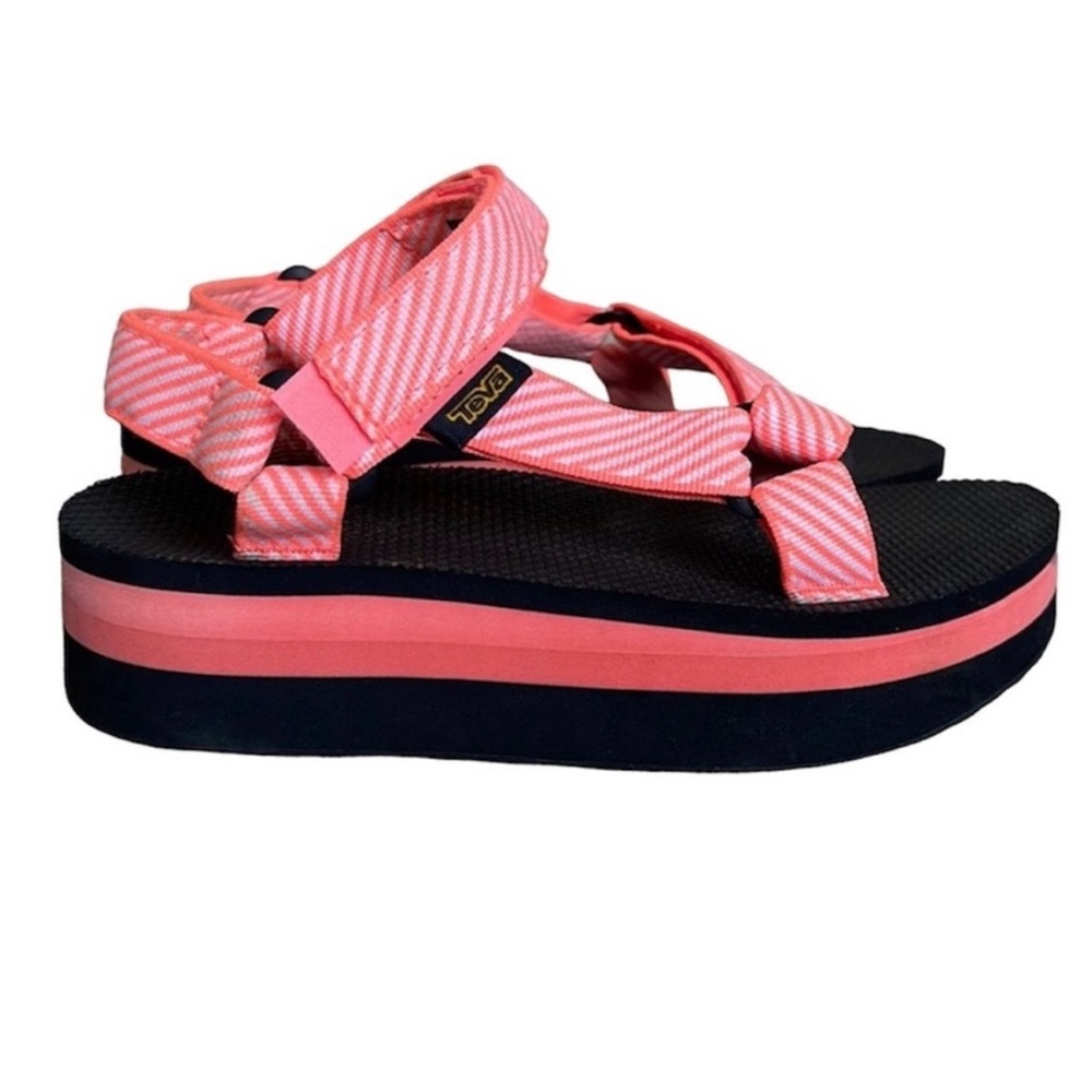 Teva Women’s Flatform Universal Orange Candy Stripe Platform Sandals INV5